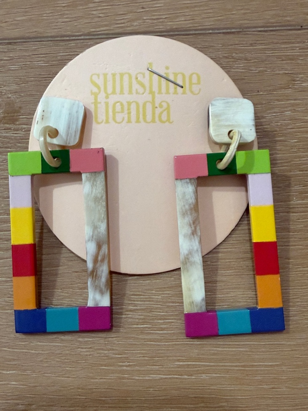 New Sunshine Tienda Rainbow Colorblock Horn Earrings
